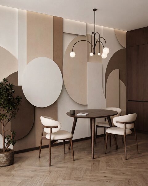Tapet Forme geometrice bej cu textură, într-o compoziție 3D stratificată, decor de perete minimalist și, Fototapet Geometrie, w05598 : Uwalls.ro