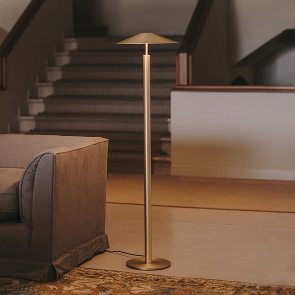 LEDS-C4 Lampadar LED H, auriu mat, comutabil, oțel, Auriu / Alamă, Camera de zi / sufragerie, Metal