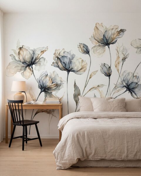 Tapet Flori elegante și aerisite, cu petale translucide dispuse în straturi, pe tulpini lungi și delicate, Fototapet Flori, w05579 : Uwalls.ro