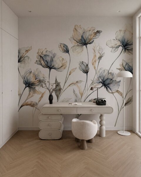 Tapet Flori elegante și aerisite, cu petale translucide dispuse în straturi, pe tulpini lungi și delicate, Fototapet Flori, w05579 : Uwalls.ro