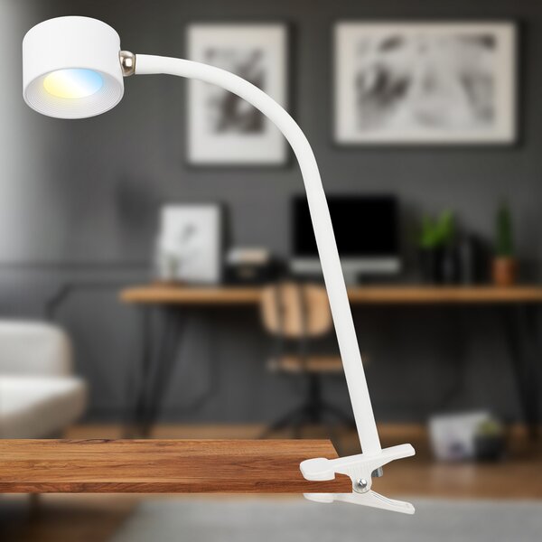Briloner LED reîncărcabilă clemă de lumină Tari, alb, CCT, touch dimmer, USB, reglabil, Alb, Studiu / Birou, Metal, Modern, Lumină de lectură