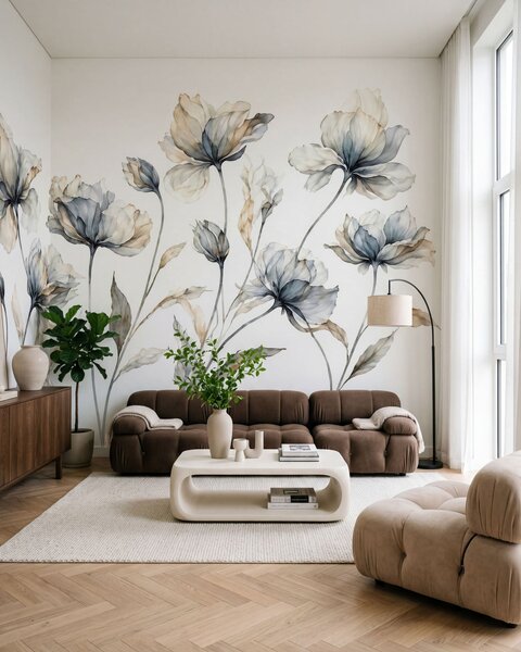 Tapet Flori elegante și aerisite, cu petale translucide dispuse în straturi, pe tulpini lungi și delicate, Fototapet Flori, w05579 : Uwalls.ro