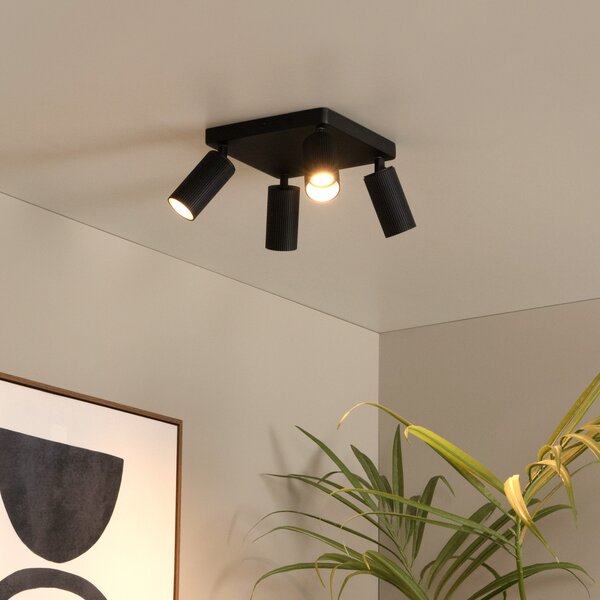 Lucide Spot de plafon Clubs, negru, 4 becuri, GU10, aluminiu, reglabil, Negru, Camera de zi / sufragerie, Aluminiu, Modern