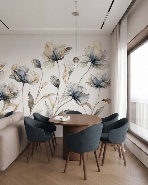 Tapet Flori elegante și aerisite, cu petale translucide dispuse în straturi, pe tulpini lungi și delicate, Fototapet Flori, w05579 : Uwalls.ro