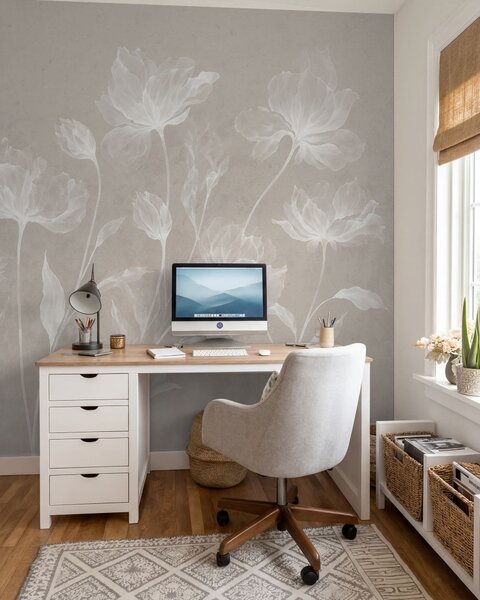Tapet Flori elegante și aerisite, cu petale translucide dispuse în straturi, pe tulpini lungi și delicate, Fototapet Flori, w05579v1 : Uwalls.ro