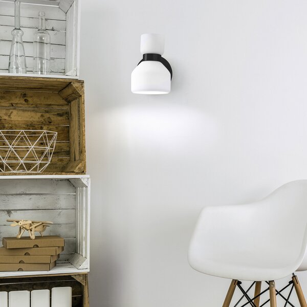 Miloox by Sforzin Aplică de perete Fifty, negru, sticlă albă opală, reglabilă, reglabil, Negru, dormitor, Sticlă, Design