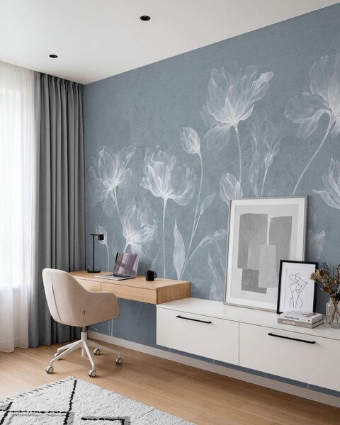 Tapet Flori elegante și aerisite, cu petale translucide dispuse în straturi, pe tulpini lungi și delicate, Fototapet Flori, w05579v2 : Uwalls.ro