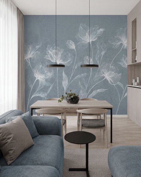 Tapet Flori elegante și aerisite, cu petale translucide dispuse în straturi, pe tulpini lungi și delicate, Fototapet Flori, w05579v2 : Uwalls.ro