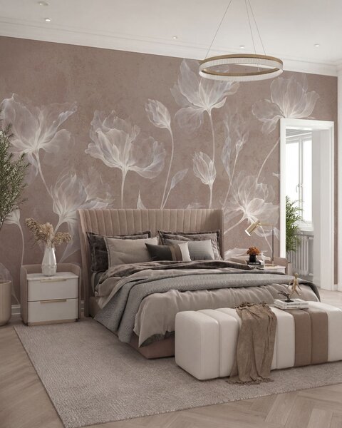 Tapet Flori elegante și aerisite, cu petale translucide dispuse în straturi, pe tulpini lungi și delicate, Fototapet Flori, w05579v3 : Uwalls.ro