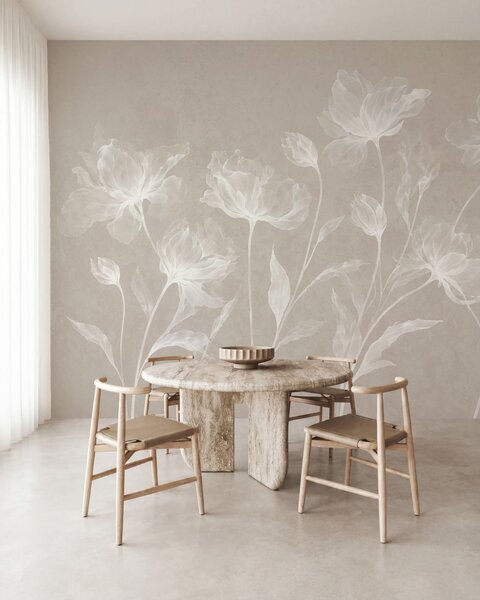 Tapet Flori elegante și aerisite, cu petale translucide dispuse în straturi, pe tulpini lungi și delicate, Fototapet Flori, w05579v1 : Uwalls.ro