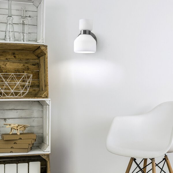 Miloox by Sforzin Aplică de perete Fifty, culoare oțel, sticlă alb opal, reglabilă, reglabil, Metalic, dormitor, Sticlă, Design