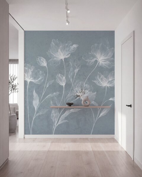 Tapet Flori elegante și aerisite, cu petale translucide dispuse în straturi, pe tulpini lungi și delicate, Fototapet Flori, w05579v2 : Uwalls.ro