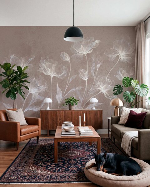 Tapet Flori elegante și aerisite, cu petale translucide dispuse în straturi, pe tulpini lungi și delicate, Fototapet Flori, w05579v3 : Uwalls.ro