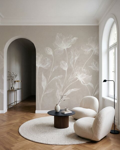 Tapet Flori elegante și aerisite, cu petale translucide dispuse în straturi, pe tulpini lungi și delicate, Fototapet Flori, w05579v1 : Uwalls.ro