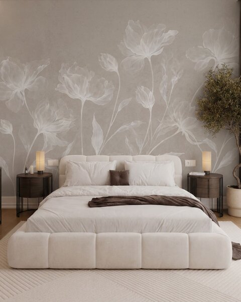 Tapet Flori elegante și aerisite, cu petale translucide dispuse în straturi, pe tulpini lungi și delicate, Fototapet Flori, w05579v1 : Uwalls.ro