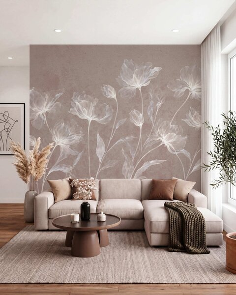 Tapet Flori elegante și aerisite, cu petale translucide dispuse în straturi, pe tulpini lungi și delicate, Fototapet Flori, w05579v3 : Uwalls.ro