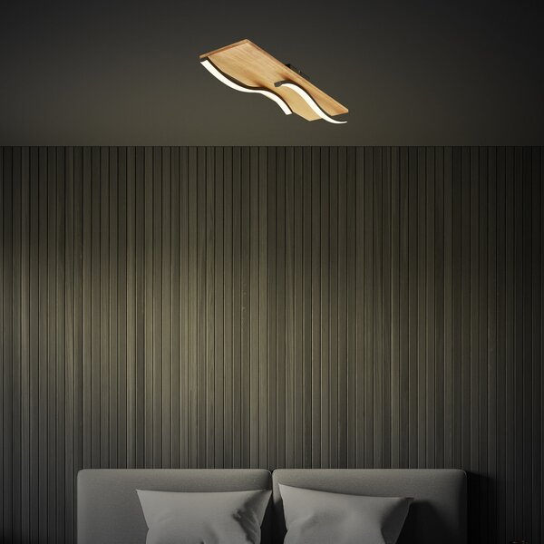 Briloner Plafonieră LED Vinka, 55x14 cm, 2 becuri, culoarea lemnului, Lemn, Camera de zi / sufragerie, Lemn, Modern