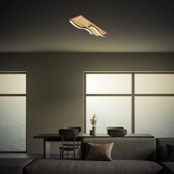 Briloner Plafonieră LED Vinka, 55x14 cm, 2 becuri, culoarea lemnului, Lemn, Camera de zi / sufragerie, Lemn, Modern