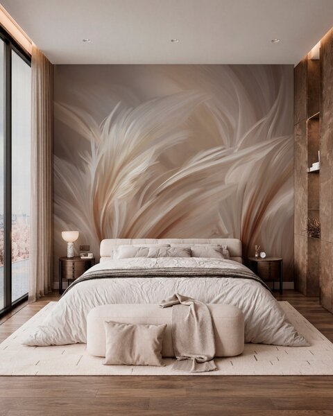Tapet Pene elegante în nuanțe de bej și maro, Fototapet Abstract, w05658 : Uwalls.ro