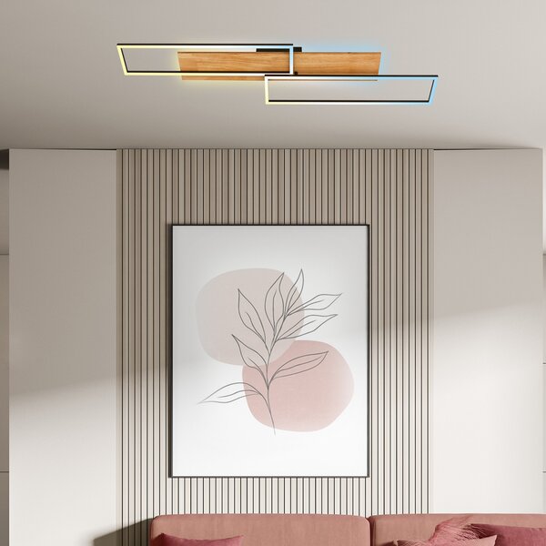 Briloner Plafonieră Cornice LED, 110x25 cm, lemn, telecomandă, reglabil, Lemn, Camera de zi / sufragerie, Lemn, Modern