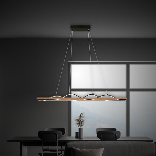 Briloner Lampă suspendată cu LED Vinka, 2 becuri, lungime 98 cm, culoarea lemnului, Lemn, Camera de zi / sufragerie, Lemn, Modern