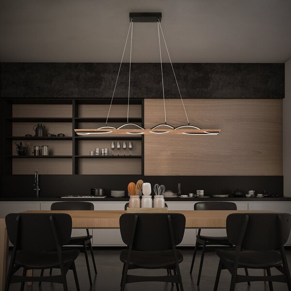 Briloner Lampă suspendată cu LED Vinka, 2 becuri, lungime 98 cm, culoarea lemnului, Lemn, Camera de zi / sufragerie, Lemn, Modern