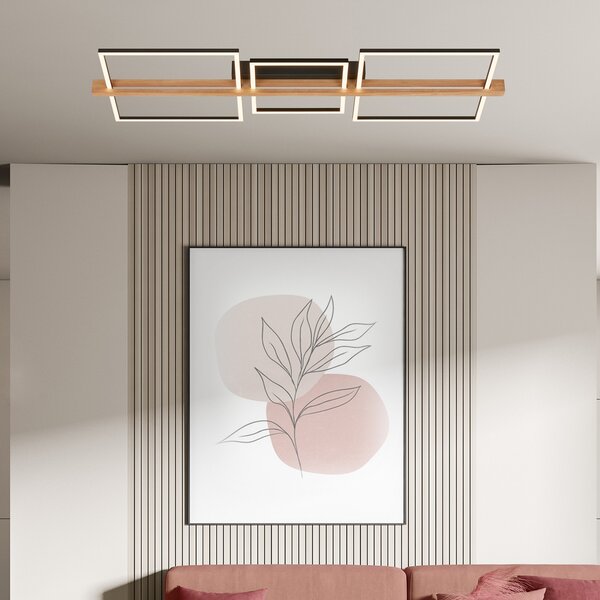 Briloner Plafonieră Moldura LED, 108x35 cm, lemn, metal, negru, reglabil, Negru, Camera de zi / sufragerie, Metal, Modern