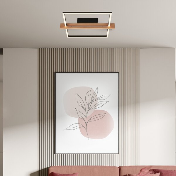 Briloner Plafonieră Moldura LED, 43x35 cm, lemn, metal, negru, reglabil, Negru, Camera de zi / sufragerie, Metal, Modern