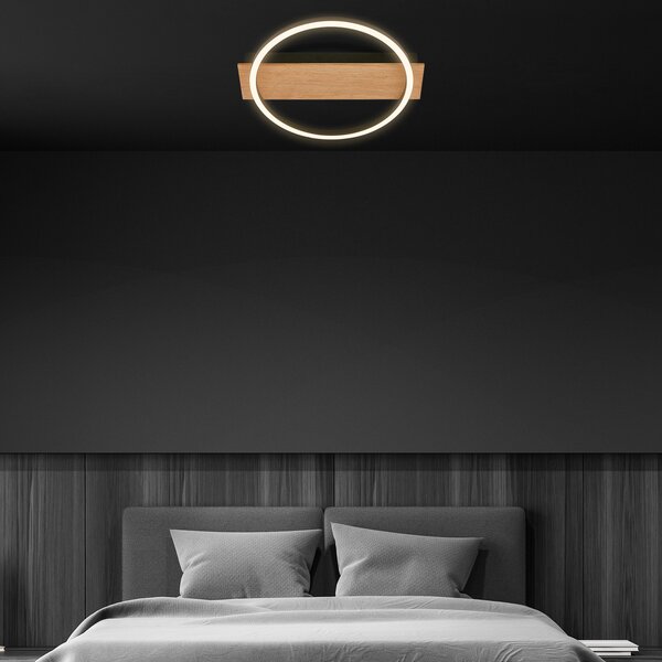 Briloner Plafonieră Kada LED, Ø 30 cm, lemn, metal, negru, Lemn, Camera de zi / sufragerie, Metal, Modern