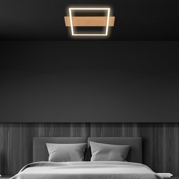 Briloner Plafonieră Kada LED, 34x26 cm, lemn, metal, negru, Lemn, Camera de zi / sufragerie, Metal, Modern