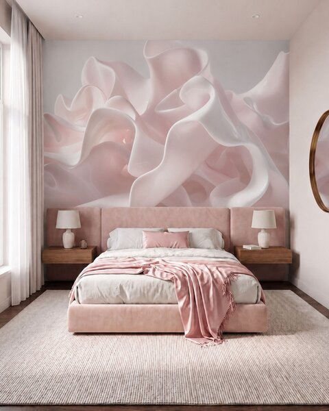 Tapet Valuri aerisite de mătase în nuanțe delicate de roz pudrat, Fototapet Abstract, w09858 : Uwalls.ro