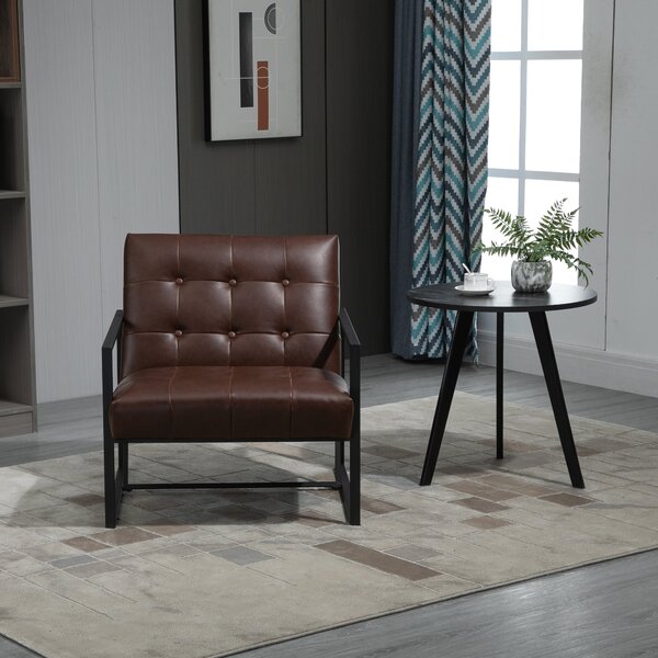 Fotoliu Stil Industrial Matlasat cu Nasturi, Mobilier Modern Fotoliu scaun din metal si PU, 62x74x78cm Maro HOMCOM | Aosom RO