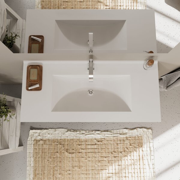 Mobilier De Baie, 100 Cm, Sertare Gri Mat, Laturi Stejar Alb | Magnolia