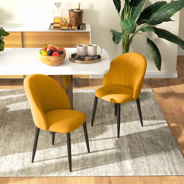 HOMCOM Set 2 Scaune de Sufragerie Tapițate cu Design Nordic și Ergonomic, 52x54x79 cm, Galben | Aosom Romania