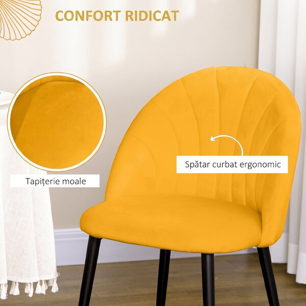 HOMCOM Set 2 Scaune de Sufragerie Tapițate cu Design Nordic și Ergonomic, 52x54x79 cm, Galben | Aosom Romania