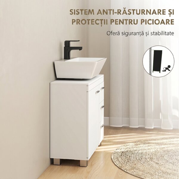 HOMCOM Dulap Sub Lavoar pentru Baie cu Ușă Amortizată și 3 Sertare, Decupaj în Formă de U și Rafturi, Dulap Modern și Compact pentru Lavoare cu Piedestal sau Fără, Alb | Aosom Romania