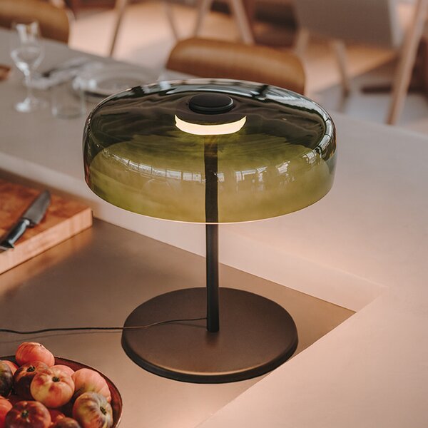 LEDS-C4 LED lampă de masă Levels, Ø 42 cm, verde, sticlă, CCT, reglabil, Verde, Camera de zi / sufragerie, Sticlă