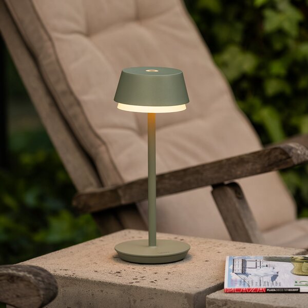 Konstsmide Lampă de masă LED reîncărcabilă Lyon, verde/gri, IP54, dimabil, CCT, RGB, reglabil, Gri, Aluminiu, Modern