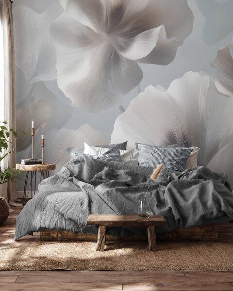 Tapet Petale volumetrice de flori din mătase, în nuanțe pastelate delicate, Fototapet Flori, w09928 : Uwalls.ro