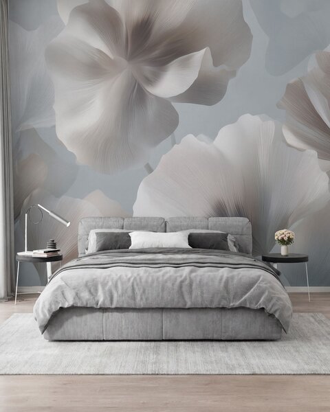 Tapet Petale volumetrice de flori din mătase, în nuanțe pastelate delicate, Fototapet Flori, w09928 : Uwalls.ro