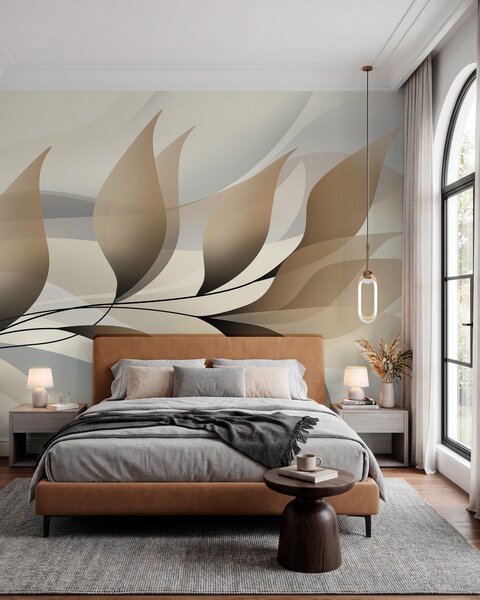 Tapet o ramură elegantă cu frunze bej , Fototapet Natură, Fototapet Frunze, w05660 : Uwalls.ro