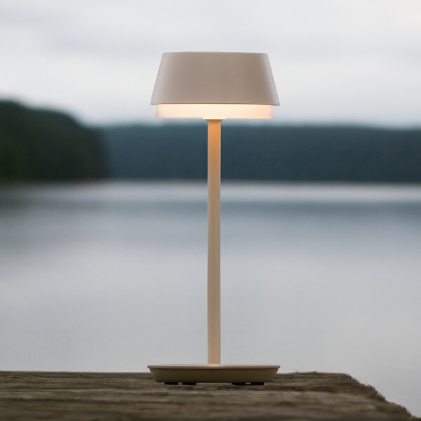 Konstsmide Lampă de masă LED reîncărcabilă Lyon, culoare nisip, IP54, dimabil, CCT,, reglabil, Bej, Aluminiu, Modern
