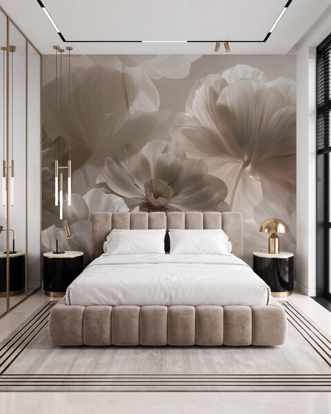Tapet Petale de magnolie în nuanțe de crem, în stil abstract, Fototapet Flori, w09937 : Uwalls.ro