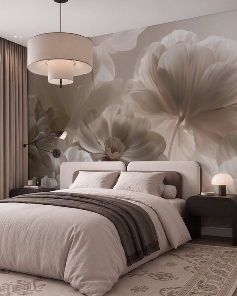 Tapet Petale de magnolie în nuanțe de crem, în stil abstract, Fototapet Flori, w09937 : Uwalls.ro