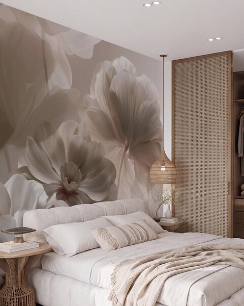 Tapet Petale de magnolie în nuanțe de crem, în stil abstract, Fototapet Flori, w09937 : Uwalls.ro