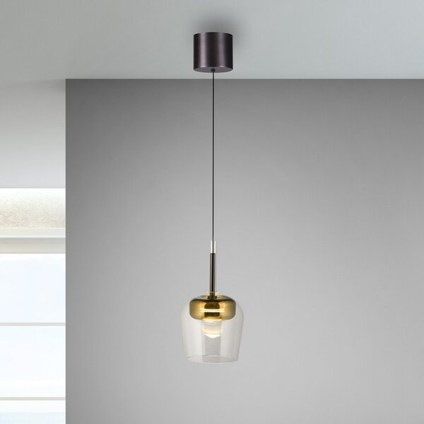 Q-Smart-Home Paul Neuhaus Lampă suspendată Q-Kon cu LED auriu Ø 21 cm, reglabil, Auriu / Alamă, Camera de zi / sufragerie, Metal, Modern