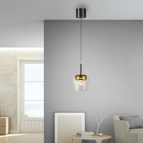 Q-Smart-Home Paul Neuhaus Lampă suspendată Q-Kon cu LED auriu Ø 21 cm, reglabil, Auriu / Alamă, Camera de zi / sufragerie, Metal, Modern