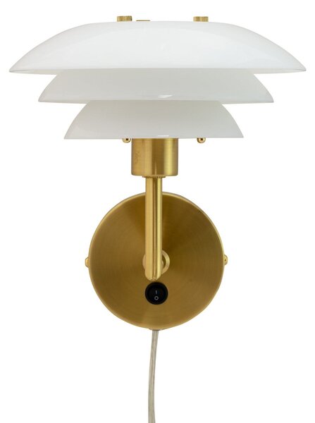 Dyberg Larsen Aplică de perete DL20, opal / culoarea bronzului, sticlă, Auriu / Alamă, Camera de zi / sufragerie, Sticlă, Design