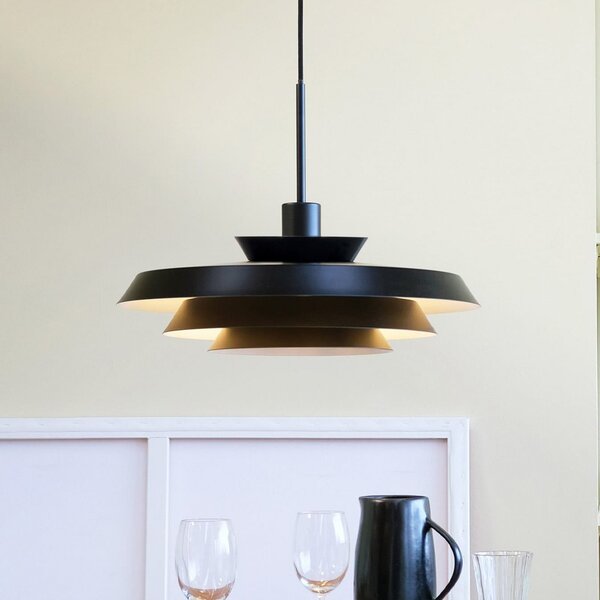 Dyberg Larsen Lampă suspendată DL44, negru, metal, Ø 45 cm, reglabil, Negru, Camera de zi / sufragerie, Metal, Design