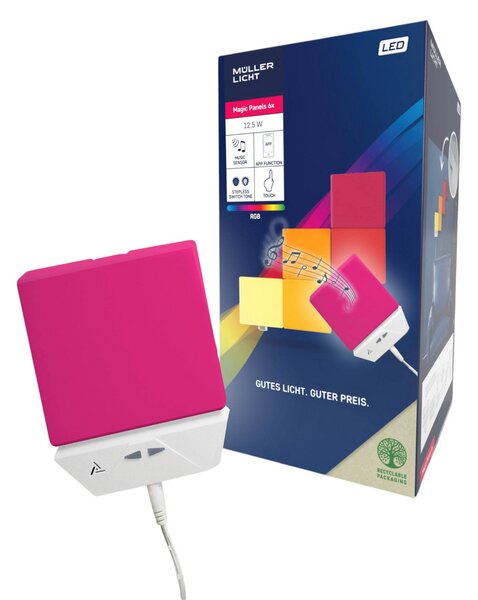Müller-Licht Aplică de perete LED Magic Panel RGBW, pătrat, set 6, reglabil, Alb, Camera de zi / sufragerie, Plastic, Modern